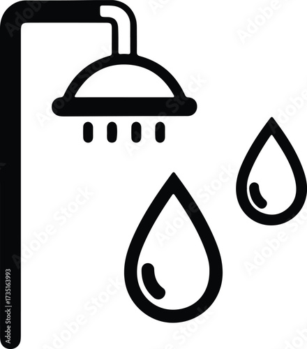 Illustrator Vector Simple shower with falling water drops silhouette