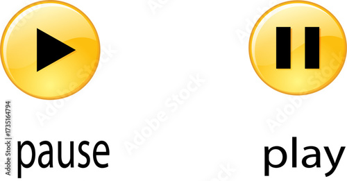 Play and pause buttons, golden yellow, on white background