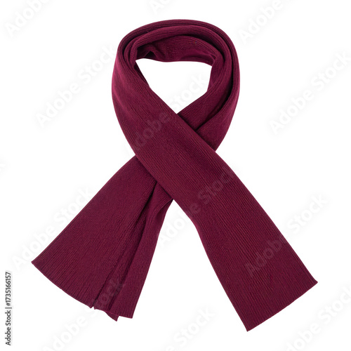 Burgundy knitted scarf elegantly draped against a black background, highlighting the texture and rich color of the winter accessory.