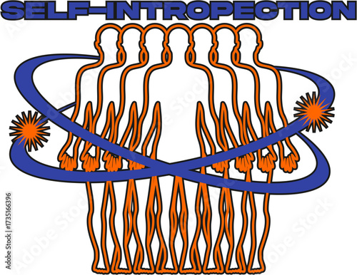 Abstract Self-Introspection: Human Figures, Orbital Rings, and Energy Bursts