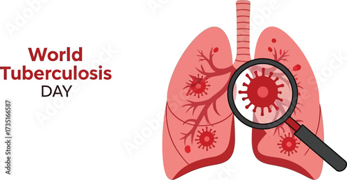 Raise Awareness with this Powerful World Tuberculosis Day Design Featuring Lungs and Magnifying Glass for Health Campaigns and Medical Research Initiatives