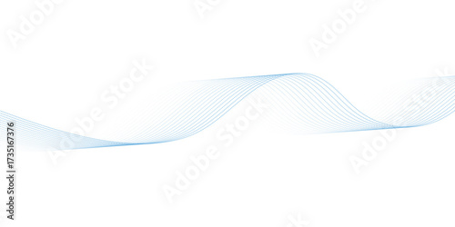 Abstract blue smooth wave on a white background. Dynamic sound wave. Design element. Vector illustration.