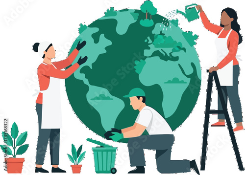Protecting our planet together for a sustainable future, volunteers working to keep Earth green, clean, and healthy with care and dedication