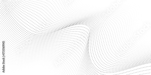 Abstract black smooth dots wave on a white background. Dynamic sound dots wave. Design element. Vector illustration.