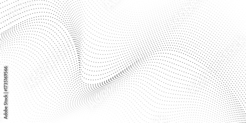 Abstract black smooth dots wave on a white background. Dynamic sound dots wave. Design element. Vector illustration.
