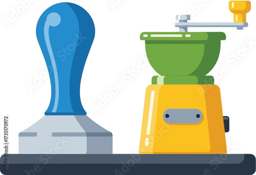 Coffee tamper and grinder vector illustration for coffee shop aditable