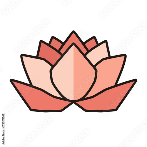 A simple and modern geometric lotus flower, a minimalist and elegant line art icon symbolizing purity, enlightenment, and spiritual awakening in a beautiful design.
