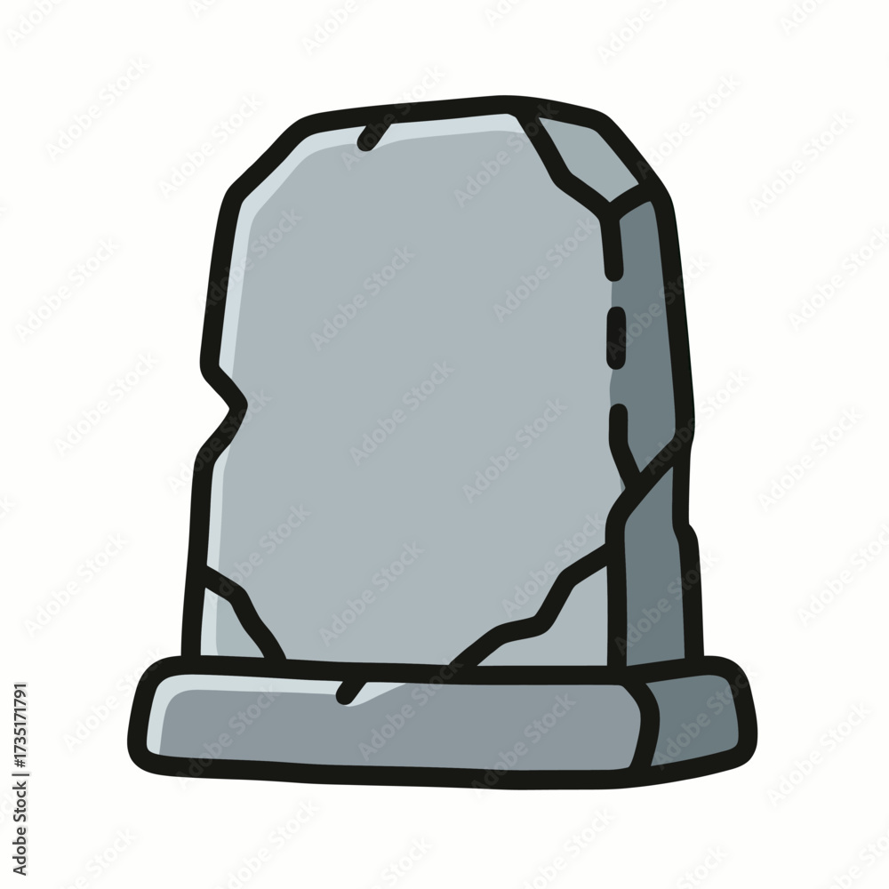 Fototapeta premium A simple and somber doodle-style illustration of a cracked tombstone, a classic and timeless icon of death, memory, and the solemnity of a graveyard. 