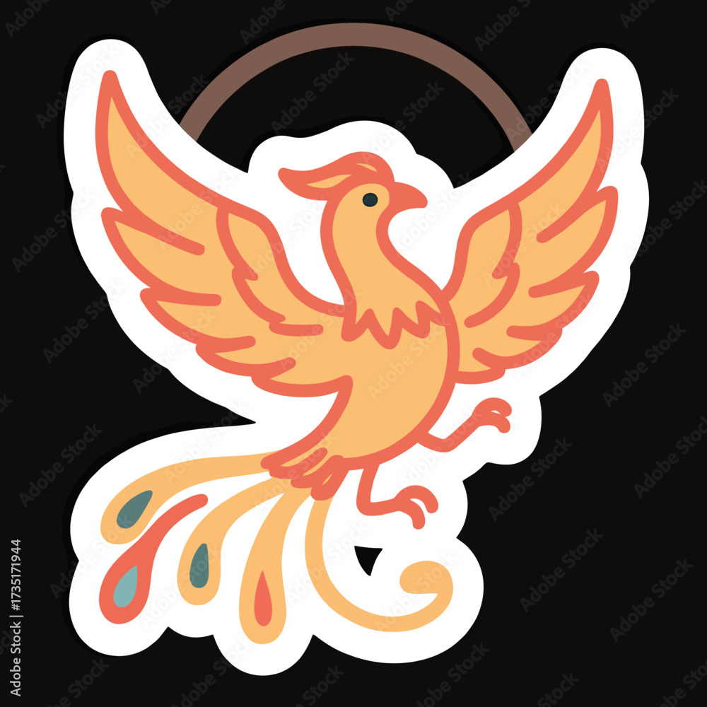 Obraz premium A simple and powerful sticker-style illustration of a rising phoenix, a classic and mystical icon of rebirth, immortality, and eternal flame in a modern design. 