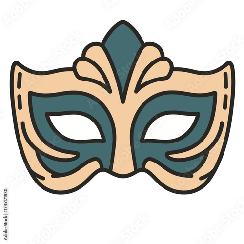 An elegant and simple doodle-style illustration of an ornate masquerade mask, a classic and timeless icon symbolizing mystery, celebration, and theatrical arts.
