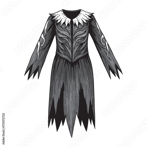 Grayscale Illustration of a Spooky Costume Dress halloween