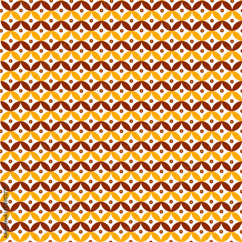 Seamless abstract geometric pattern with alternating brown and yellow shapes forming a retro-inspired design. Decorative repeating texture with bold contrast, perfect for wallpapers, textile prints
