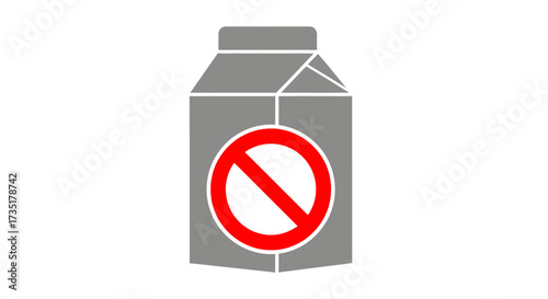 Milk carton with a red prohibition sign, indicating no milk or dairy products allowed.