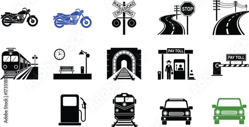 Transportation vector icons set of vehicles and infrastructure