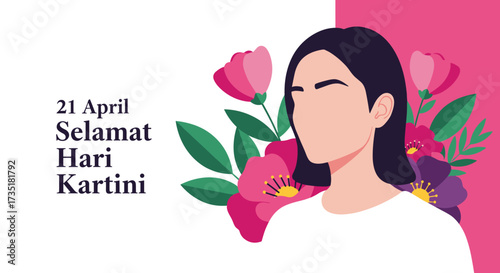 Cultural Celebration, Woman, Indonesia, Illustration, Floral Background, Portrait View, Empowerment