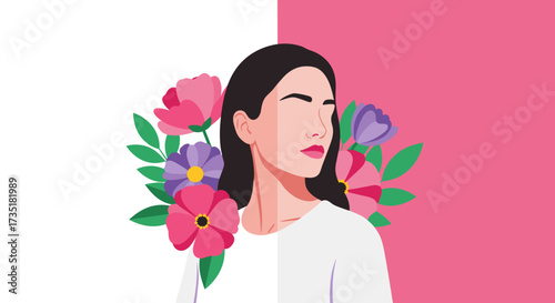 Floral Illustrations, Artistic Portrait, Vibrant Background, Creative Design