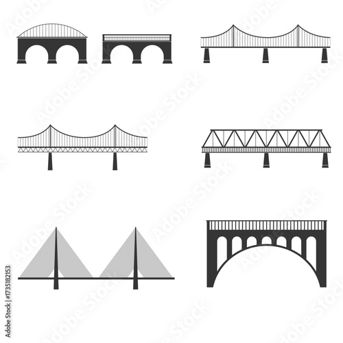 Set of bridge illustration silhouette in various type