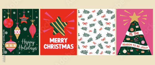 Fun Colorful Christmas Cards Illustration Poster Banner Vector Illustration Design