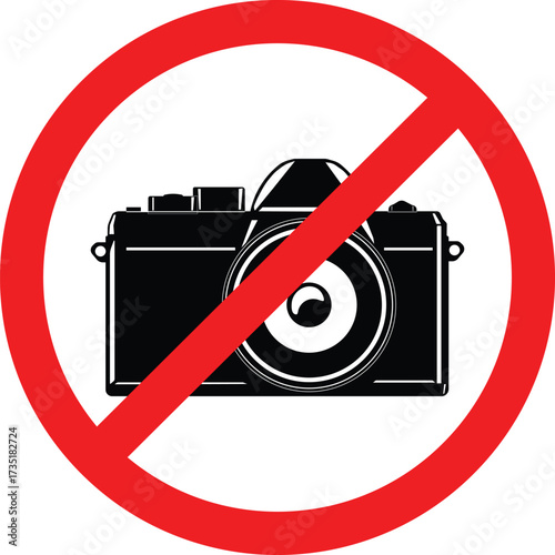 No photography symbol sign-2, camera prohibited symbol. Sign indicating the prohibition or rule