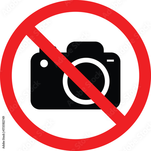 No photography symbol sign-4, camera prohibited symbol. Sign indicating the prohibition or rule