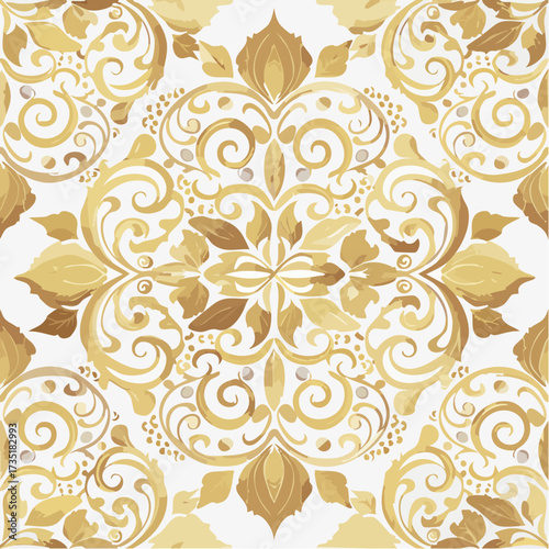 A close up of a gold and white wallpaper with a pattern generative ai
4