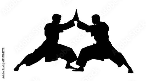 Silhouette illustration of people performing martial arts movements
