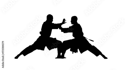 Illustration of a silhouette of a person doing kung fu exercise movements