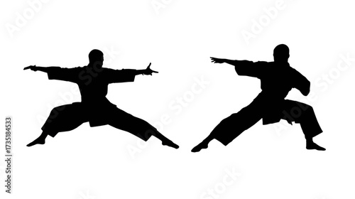 Illustration of a silhouette of a person doing kung fu exercise movements
