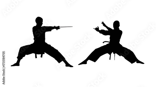 Silhouette illustration of a series of karate sport movements