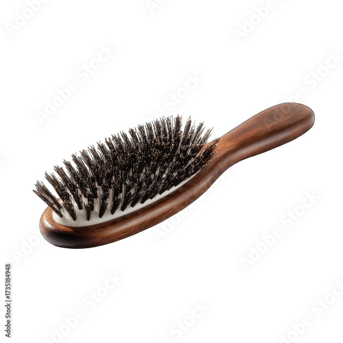 Wooden hairbrush with dark bristles