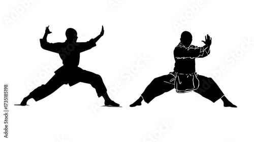 Silhouette illustration of a series of martial arts sports movements