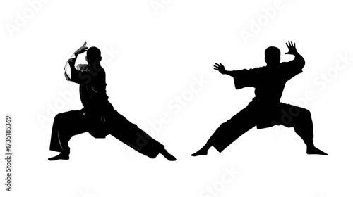 Silhouette illustration of a series of martial arts movements