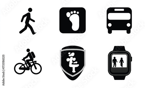 Active lifestyle transportation and mobility options promoting health and well being icons set vector illustration