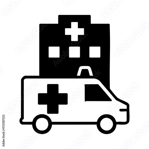 Ambulance arriving at hospital building icon