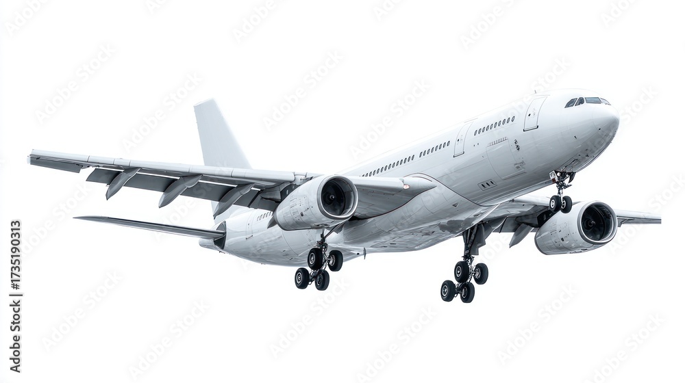 Obraz premium White Commercial Airplane Flying Against Clear Sky Background