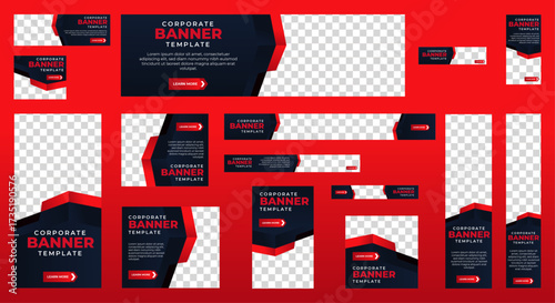 Business Advertising Banners template design with black and red background concept. vector
