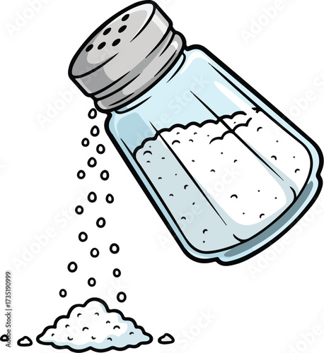 Cartoon Salt Shaker Pouring White Salt Granules Illustration

