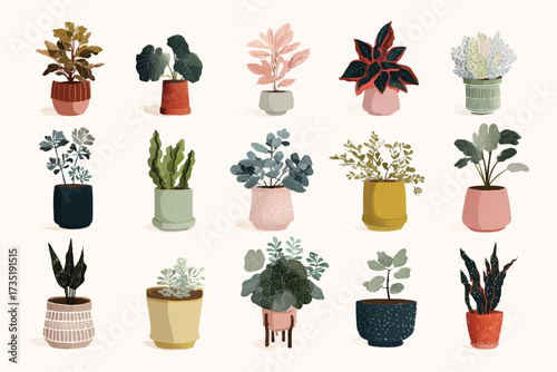 Collection of Decorative Potted Plants Seamless Pattern Indoor Garden Illustration Natural Elements for Home Decor and Design Projects