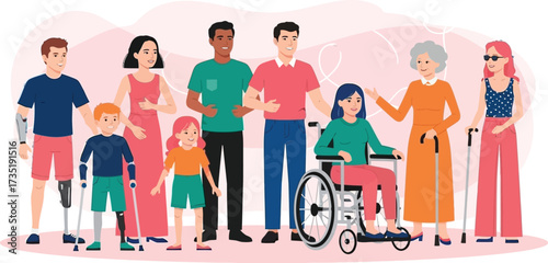 Diverse generations standing together for inclusivity and accessibility, promoting a welcoming and supportive community for people of all abilities