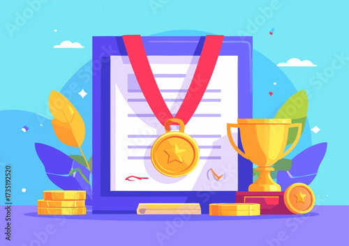 Medal and trophy award vector illustration