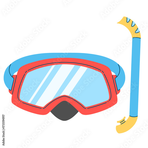 Red and blue Goggles with snorkle to diving, swimming and snorkeling for swimmers and divers 