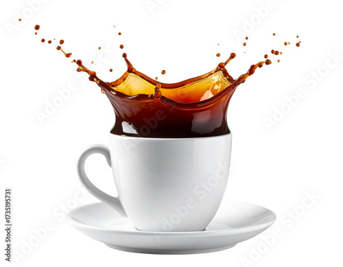 Dynamic Coffee Splash from Ceramic Cup PNG