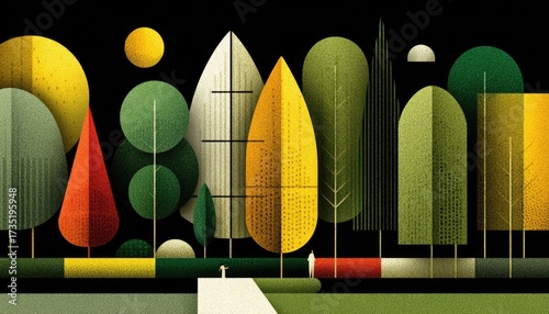 Abstract forest scene with stylized trees