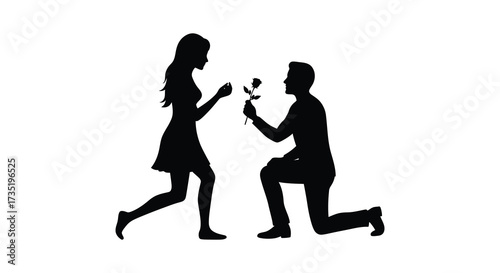 A man proposing to a woman with a rose romantic moment silhouette