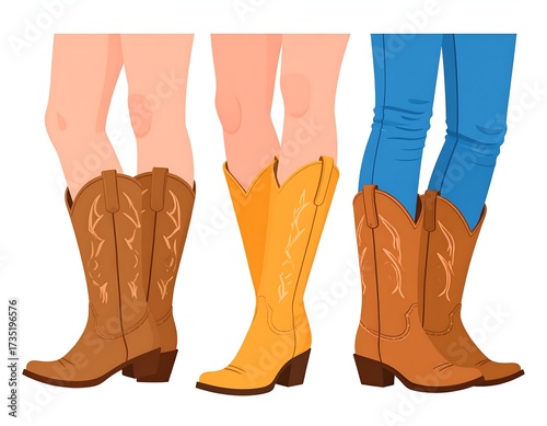 Women's cowboy boots in various colors
