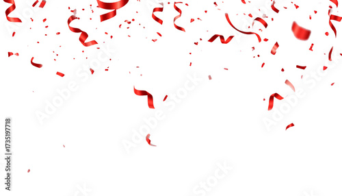 Bright colors of confetti and party ribbons create a cheerful celebration design on a white background