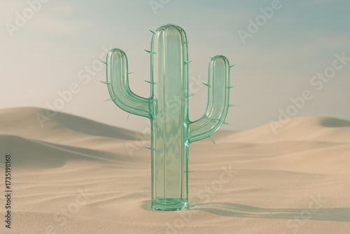 Wallpaper Mural Glass cactus stands prominently in sandy landscape, showcasing its unique design and transparent texture. scene evokes sense of calm and creativity Torontodigital.ca