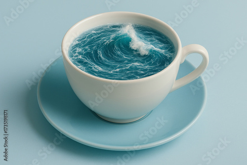Wallpaper Mural Whimsical teacup filled with swirling ocean waves creates captivating visual. contrast between delicate cup and powerful water evokes sense of wonder and imagination Torontodigital.ca
