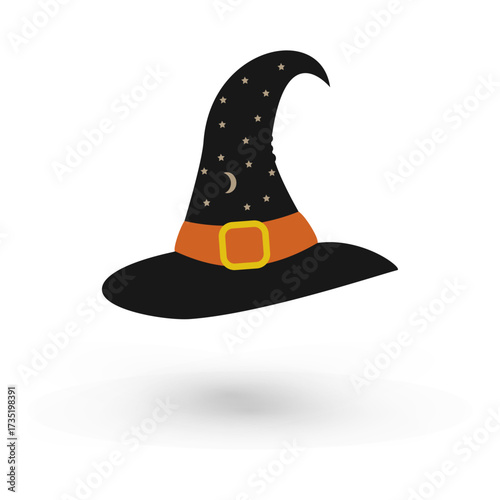 Halloween hat isolated on white background black witch hat with stars and moon vector