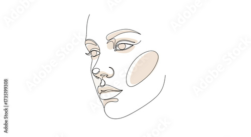 Elegant one line drawing of a female face portraying minimalist beauty and grace featuring clean